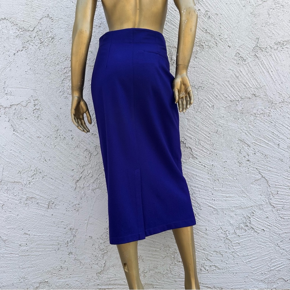 Vintage Benetton wool & poly High-waisted Royal Purple Midi length pencil Skirt - Picture 3 of 7